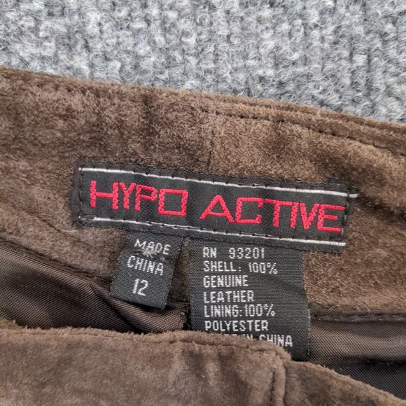 Hypo Active Women's Leather Pants Brown 12 Flat Front Lined Logo - Picture 8 of 10